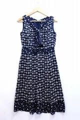【221616】Paul Stuart ポールスチュアート  総柄プリント ノースリーブワンピース ネイビー