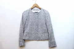 【225974】UNTITLED アンタイトル  タグ付　ツイード　ノーカラージャケット 日本製  1 グレー系