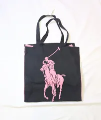 【224004】RALPH LAUREN ラルフローレン  トートバッグ　コットン100％　タグ付き　ロゴ　ポロ騎手 ブラック/ピンク