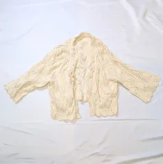 【224628】Adam et Rope' アダム エ ロペ  ニットカーディガン　5分袖　編み込み　コットン100％　日本製　38  ・ ベージュ