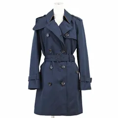 【極美品】COACH コーチ トレンチコート サイズ MP M相当 レディース ロゴ メタルチャーム コットン/ポリ ギャバジン カウレザートリム アウター ネイビーブルー 紺 青 タイ製