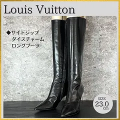 S771 LOUIS VUITTON Black Leather Tall Boots Gold LV Dice Charms NL0069M[Size36.5] 美品 ルイヴィトン サイドジップ ダイスチャーム レザーロングブーツ 黒ブラック23cm