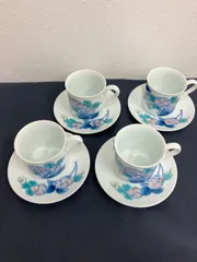 【美品/4客】魯山 カップ＆ソーサー セット ティーカップ 花柄 陶器 和食器