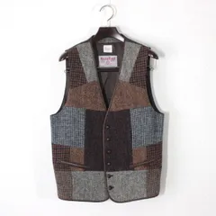 【美品】Papas パパス × Harris Tweed ハリスツイード パッチワークベスト M ウール ビービーケーケー製のサムネイル