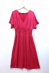 【225963】ZARA ザラ  Vネック ウエストギャザー 半袖 ドレス ワンピース  M 1198/454/664