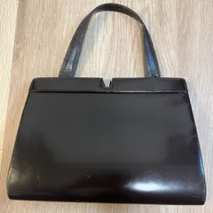【228420】 パーティーバッグ　ハンドバッグ　デッドストック　レトロ　スムースレザー　本革　がま口 ブラウン