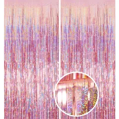 フォトブース カラフル ホイルカーテン バックドロップ 空間デコレーション party 舞台 結婚式 decoration パーティー 飾り付け 誕生日 100cm*250cm 明るい光沢 背景 キラキラ (ピンク) タッセル 2個セット