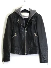 DOMA フード付きブラックレザーライダースジャケット XS DOMA