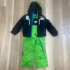 【229725】PHENIX フェニックス  キッズ　スキーウェア　上下セット　ポリエステル　フーディー　ロゴ　110  ・ ブラック/ライトグリーン