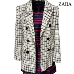 ZARA ザラ ツイード ダブルブレスト テーラードジャケット ステッチ M