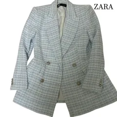 ZARA  ザラ ツイード ダブルブレスト テーラードジャケット ブルー×ホワイト Mサイズ