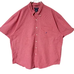 CHM NAUTICA 半袖シャツ ギンガムチェック レッド コットン ボタンダウン ワンポイント刺繍 XXL オーバーサイズ メンズ レディース ユニセックス 古着