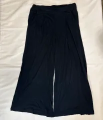 【231257】MUJI 無印良品  ワイドパンツ　イージー　ボトムス　ストレッチ　ウエストゴム　レーヨン・コットン混　L  ・ ブラック