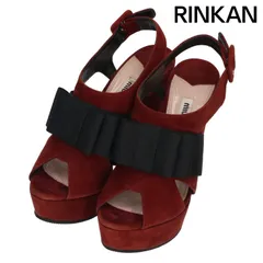 ミュウミュウ リボン装飾ベロアヒールサンダル レディース 34