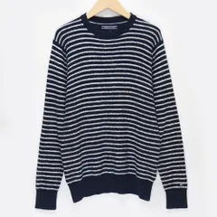TOMMY HILFIGER トミーヒルフィガー コットン ニット セーター メンズ S ネイビー ホワイト ボーダー クルーネック THG74720 /のサムネイル
