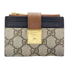 GUCCI グッチ コイン カードケース GGスプリーム 779804 ベージュ ブラウン ブラック系 PVC×レザー ユニセックス ゴールド金具 美品