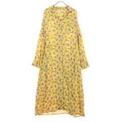 美品 niko and... ニコアンド ケイタマルヤマ KEITA MARUYAMA コラボ 総柄 花柄 長袖 オープンカラー シャツワンピース M イエロー ベルト付属 レディース 古着