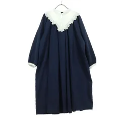 merlot メルロー 長袖 ワイドシルエット レースヨーク 膝丈ワンピース ネイビー レディース 古着のサムネイル