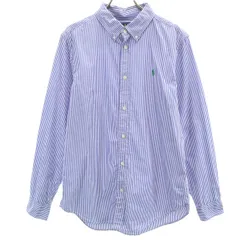 RALPH LAUREN ラルフローレン ストライプ柄 長袖 ボタンダウンシャツ 20 ブルー キッズ 古着