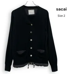 A2668/ sacai サカイ ウール ナイロン ドローコード カーディガン ブラック サイズ2のサムネイル
