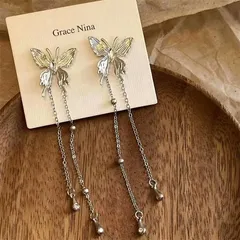 蝶々 ピアス レディース ロング 揺れる チェーン シルバー 韓国風 小顔見え 上品 きれいめ デート 女子会 お出かけ 春 夏 パーティー 誕生日 記念日 プレゼント 人気