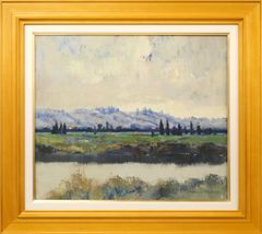 真作】絵画 阪本修次 油彩30号 翔 叙情的風景画 岩と樹木の情景 Y157