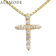 D0.30 ダイヤモンドクロスネックレス イエローゴールド K18YG ピンクゴールド K18PG 3.6g レディース 40802170504【中古】【アラモード】