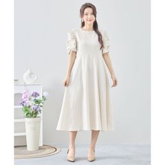 신품 미사용 ❀reve bleu [M ~ L] 개더 퍼프 슬리브 소매 원피스 (C38-618-03 베이지) 여성 의류 귀여운 옷 반소매 여름 원피스 미유키 드레스