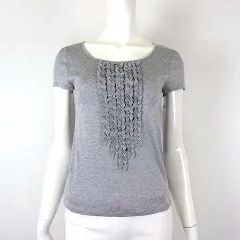 ペイトンプレイス PEYTON PLACE Tシャツ カットソー フレンチスリーブ 半袖 フロント フリル ギャザー コットン M 杢 グレー 美品のサムネイル