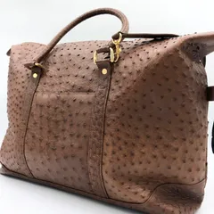 ノーブランド オーストリッチ ボストンバッグ 2WAY ブラウン 旅行鞄 良品
