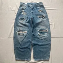 新品未使用タグ付　完売品　archive　ZARA　ザラ　バルーンフィット　ワイド　バギーシルエット　極太　デニムパンツ　ジーンズ　両面ダメージ加工　5ポケット　ミディアムブルー　44　XL～相当　大きいサイズ　BALLOON FIT denim pants