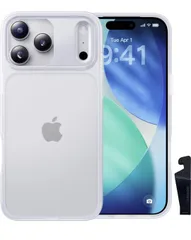★CASEKOO iPhone 17 Pro 用 ケース 耐衝撃 滑り止め 指紋防止 米軍MIL規格 マット仕上げ ストラップホール付き スマホスタンド付き 黄変防止 耐久性 カバーセット いphone17pro 用ケース 6.3 インチ(マットクリア)