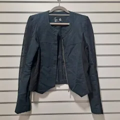 レディース ブラック メッシュ バイカラー ジップアップ ジャケット/ショートジャケット/55/クローゼット デコレーション