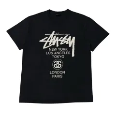 (L) STUSSY ステューシー ワールドツアー Tシャツ ブラック