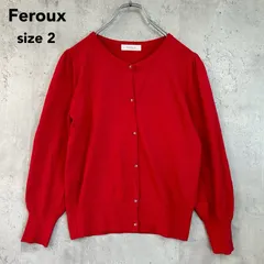 Feroux フェルゥ SIZE 2 レッド カーディガン オンワード樫山 ビジューボタン クルーネック ニット パフスリーブ クロップド丈 レーヨン ナイロン 伸縮性 羽織り トップス セーター 差し色 上品 華やか お出かけ オフィス ★ ■◇のサムネイル