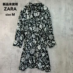 新品未使用 ZARA ザラ M ブラック 花柄 ペイズリー ワンピース シャツワンピース ロング 長袖 総柄 Vネック ウエストゴム 8717/345/085 ポリエステル 100% インディテックス カジュアル モノトーン シック 完売品  ★ ■◇