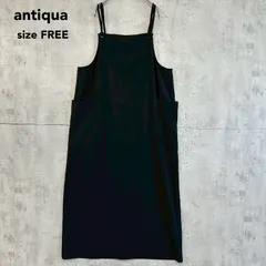antiqua アンティカ F ブラック AO-00080 キャミワンピース ロング ジャンパースカート サロペット ワンピース スクエアネック Iライン 調節可能 ストラップ 体系カバー 着痩せ モード カジュアル 大人 きれいめ 上品 ★ ■◆