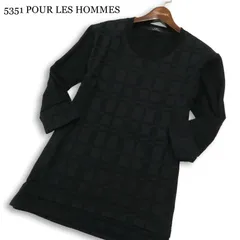 5351 POUR LES HOMMES 5351プールオム レイヤード風★ 7分袖 ジャガード チェック 切替 カットソー Tシャツ Sz.46 メンズ 黒のサムネイル
