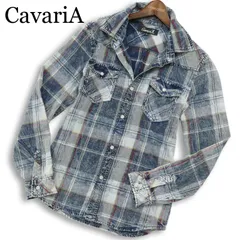 CavariA キャバリア 通年★ 長袖 ウォッシュ加工 チェック柄 スリム デニム シャツ Sz.44 メンズのサムネイル