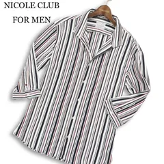 NICOLE CLUB FOR MEN ニコルクラブ フォーメン 襟ワイヤー 七分袖 イタリアンカラー ストライプ スリム シャツ Sz.52 メンズ