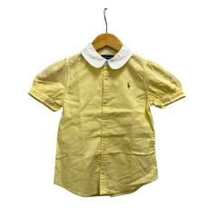 ラルフローレン RALPH LAUREN シャツ 半袖 ラウンドカラー 刺繍 コットン 6 黄 イエロー 白 ホワイト