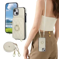 【人気商品】可愛い カバー に適用 アイフォン15 女性 横置きスタンド機能 背面カード収納 人気 背面ケースおしゃれ iphone15 肩掛け スマホケース リング付き ショルダー 斜め掛け ケース ケース 財布型 いphone15 手帳型 携帯カバー(ベー