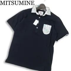 【新品 未使用】 MITSUMINE ミツミネ 春夏★ 半袖 鹿の子 花柄 切替 ポロシャツ 日本製 Sz.M メンズ ネイビーのサムネイル