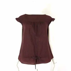 ナイスクラップ NICE CLAUP ブラウス プルオーバー シアー シフォン タック リボン フリル コットン フレンチスリーブ 半袖 M 茶 ブラウン