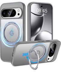 [미군 MIL 규격 · Magsafe 대응] Google Pixel 10 / 10 Pro 용 케이스 MagSafe 대응 링 360 ° 회전 스탠드 기능 종횡 양 대응 반투명 황변 방지 무선 충전 렌즈 보호 내충격 휴대 커버 구글 (그레이)