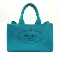 PRADA カナパ キャンバス ブルーグリーン トートバッグ ゴールド