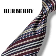 BURBERRY LONDON バーバリーロンドン ネクタイ マルチストライプ 肉厚 光沢 シルク100% イタリア製 ボルドー ネイビー メンズ