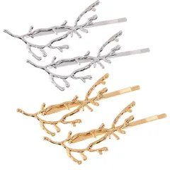 【新着商品】ぱっちん留め 枝角 前髪 ヘアクリップ スリーピン ヘアアクセサリー ゴールド ヘアアレンジ ヘアピン ピン Frcolor 4本セット（金+銀）
