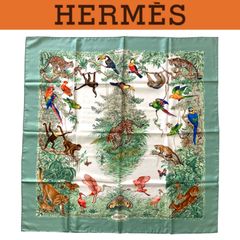 HERMES エルメス カレ 90 タンザニア シルクスカーフ グリーン レア
