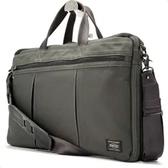 【静けさで仕事を制す】　PORTER　ブリーフケース テンション ビジネスバッグ 2WAY コーデュラナイロン マチ拡張ファスナー付き　カーキ